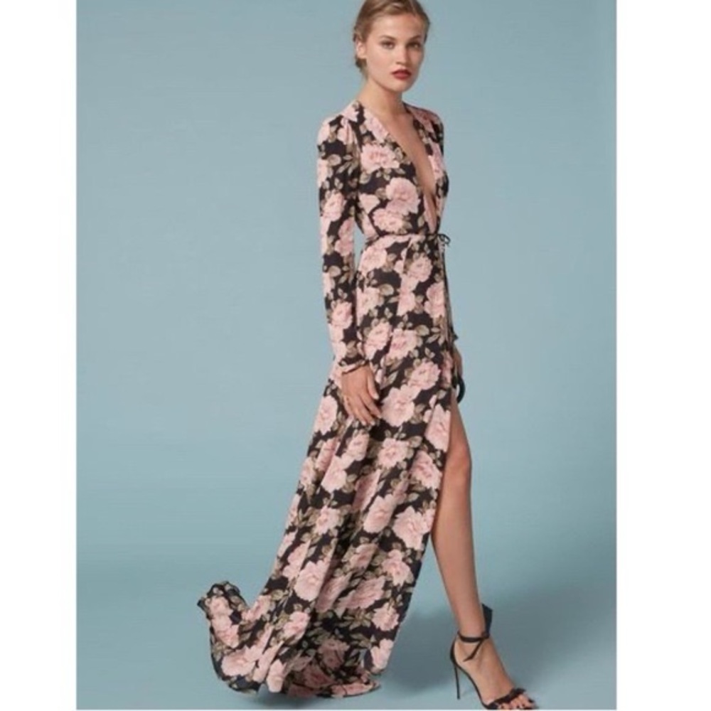 Reformation Floral Maxi Dress with Pink Roses